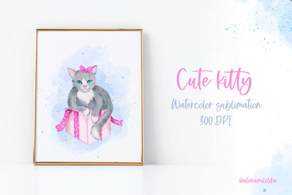 Cute Kitty Watercolor Sublimation Cat